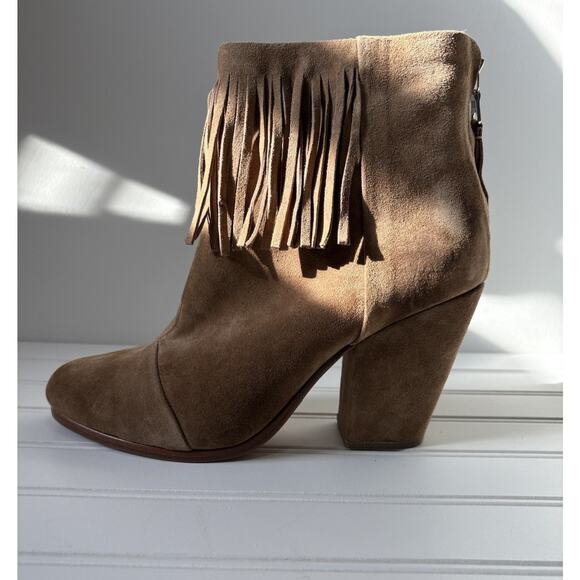 Rag & Bone Newbury Fringed Camel Suede Ankle Boots Size 10 - Picture 4 of 12